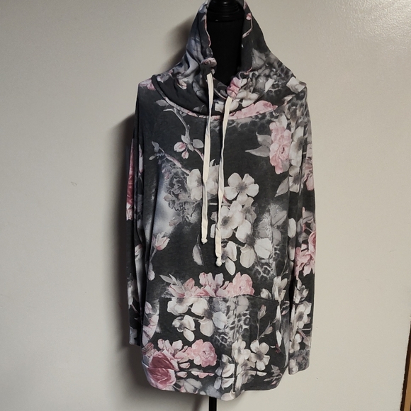 Floral Hoodie with Drawstring - Picture 1 of 3